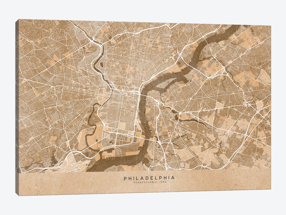 Map Of Philadelphia (Pa, USA) In Sepia Vintage Style by blursbyai 1-piece Canvas Print