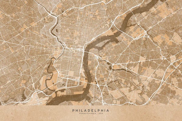 blursbyai: Map Of Philadelphia (Pa, USA) In Sepia Vintage Style by blursbyai