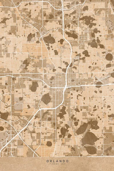 Orlando: Map Of Orlando (Florida, USA) In Sepia Vintage Style by blursbyai