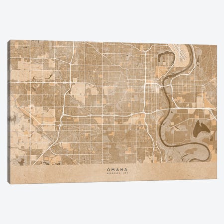 Map Of Omaha (Ne, USA) In Sepia Vintage Style Canvas Print #RLZ691} by blursbyai Canvas Art