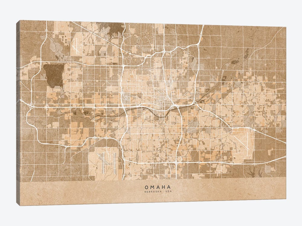 Map Of Oklahoma City (Ok, USA) In Sepia Vintage Style by blursbyai 1-piece Canvas Print