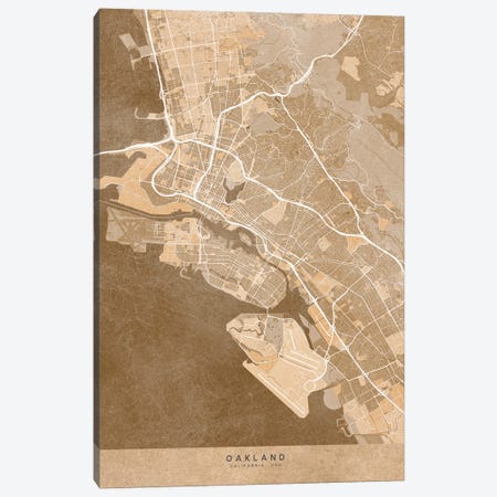 Map Of Oakland (Ca, USA) In Sepia Vintage Style Canvas Print #RLZ693} by blursbyai Canvas Artwork