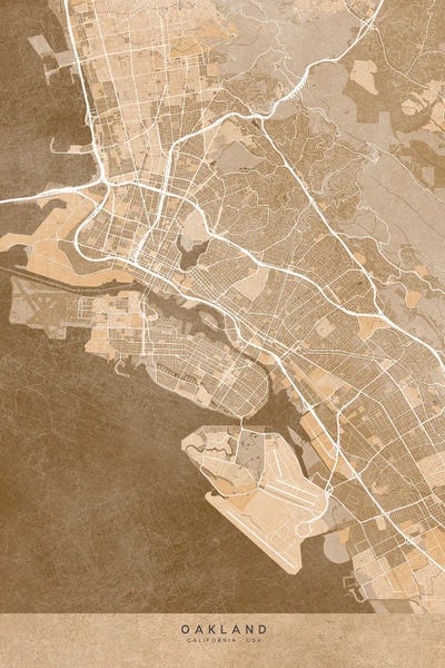 Oakland: Map Of Oakland (Ca, USA) In Sepia Vintage Style by blursbyai
