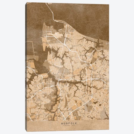 Map Of Norfolk (Va, USA) In Sepia Vintage Style Canvas Print #RLZ694} by blursbyai Art Print