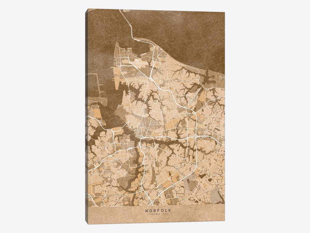 Map Of Norfolk (Va, USA) In Sepia Vintage Style by blursbyai 1-piece Art Print
