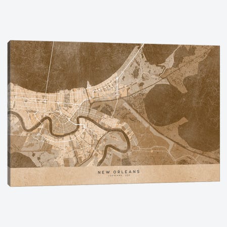 Map Of New Orleans (La, USA) In Sepia Vintage Style Canvas Print #RLZ695} by blursbyai Art Print