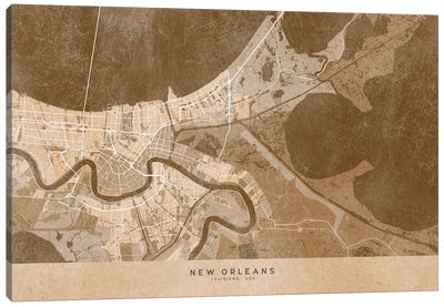 Map Of New Orleans (La, USA) In Sepia Vintage Style Canvas Art Print - blursbyai