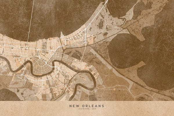 Map Of New Orleans (La, USA) In Sepia Vintage Style