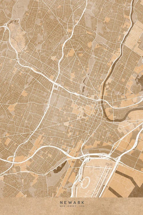 Map Of Newark (Nj, USA) In Sepia Vintage Style
