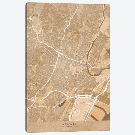 Map Of Newark (Nj, USA) In Sepia Vintage Style Canvas Print #RLZ696} by blursbyai Canvas Art Print
