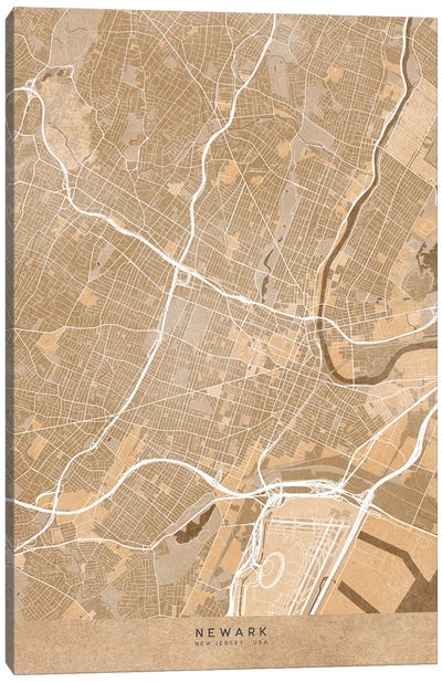 Map Of Newark (Nj, USA) In Sepia Vintage Style Canvas Art Print - blursbyai