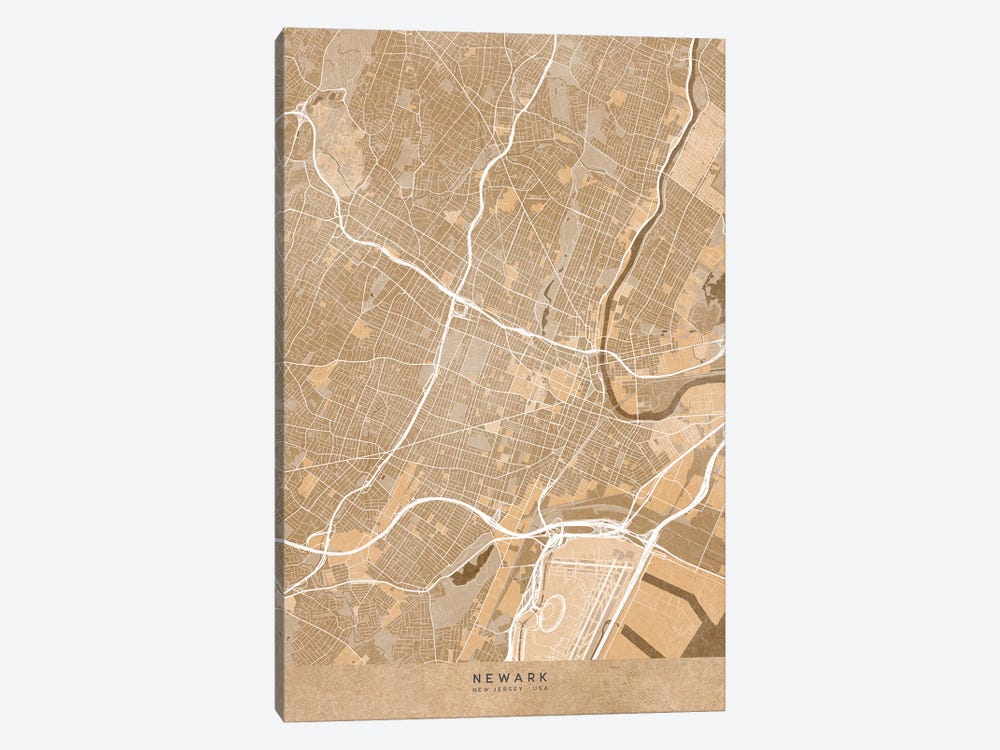 Map Of Newark (Nj, USA) In Sepia Vintage Style by blursbyai 1-piece Art Print