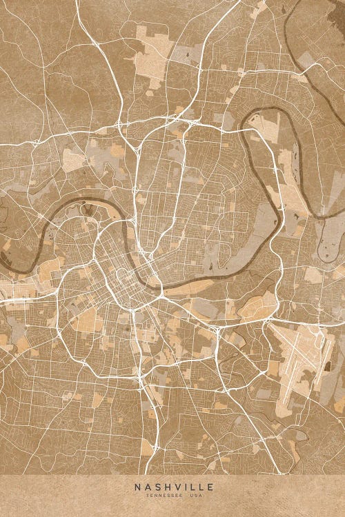Map Of Nashville (Tn, USA) In Sepia Vintage Style by blursbyai wall art