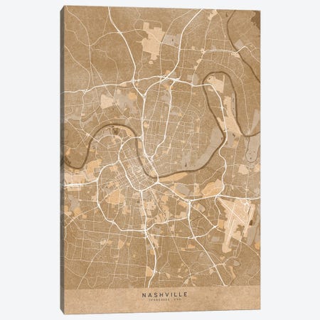 Map Of Nashville (Tn, USA) In Sepia Vintage Style Canvas Print #RLZ697} by blursbyai Canvas Print