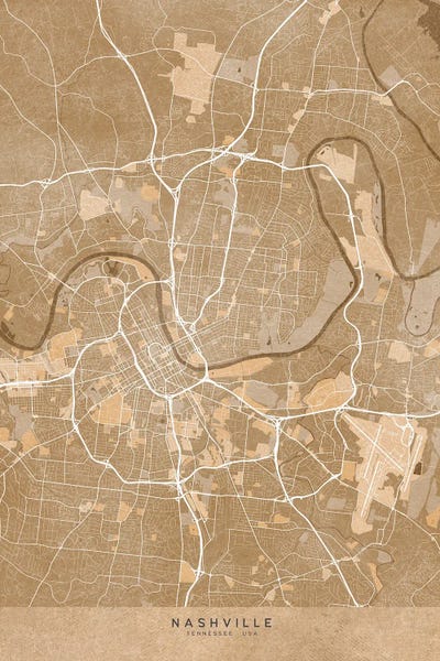 Map Of Nashville (Tn, USA) In Sepia Vintage Style