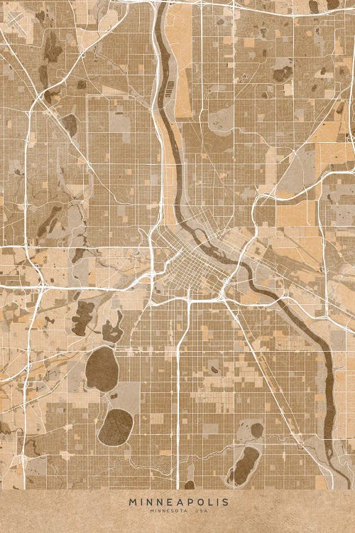 Map Of Minneapolis (Mn USA) In Sepia Vintage Style