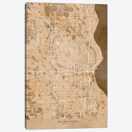 Map Of Milwaukee (Wi, USA) In Sepia Vintage Style Canvas Print #RLZ700} by blursbyai Canvas Art