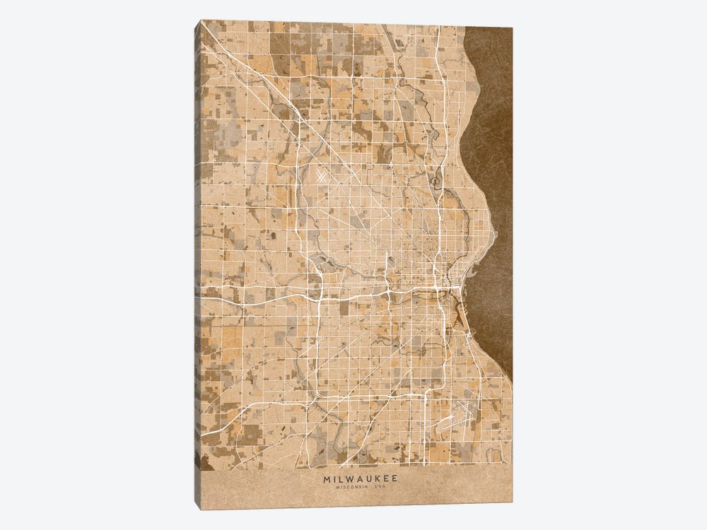 Map Of Milwaukee (Wi, USA) In Sepia Vintage Style by blursbyai 1-piece Art Print