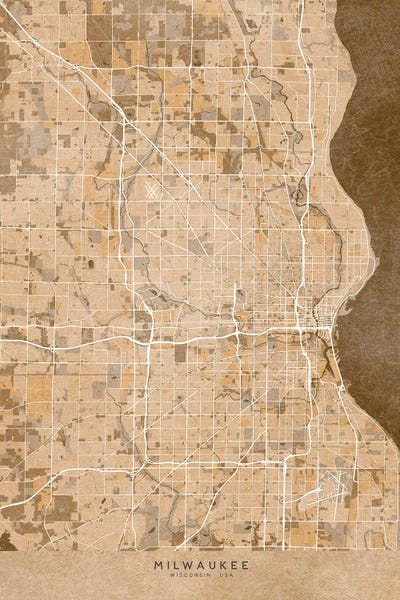 Wisconsin: Map Of Milwaukee (Wi, USA) In Sepia Vintage Style by blursbyai