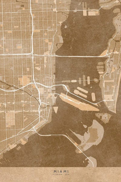 Map Of Miami (Fl, USA) In Sepia Vintage Style by blursbyai art print