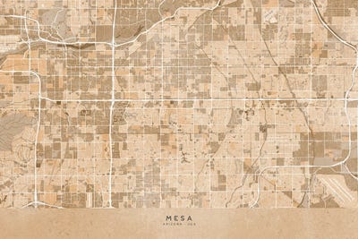 Map Of Mesa (Az, USA) In Sepia Vintage Style by blursbyai multi panel art