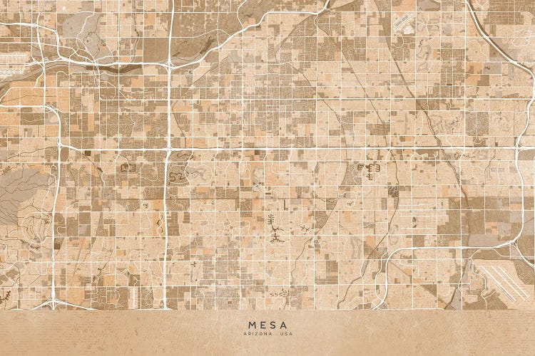 Map Of Mesa (Az, USA) In Sepia Vintage Style