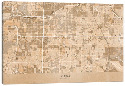 Map Of Mesa (Az, USA) In Sepia Vintage Style Canvas Art Print - blursbyai