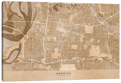 Map Of Memphis (Tn, USA) In Sepia Vintage Style Canvas Art Print - Tennessee Art