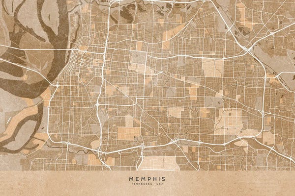 blursbyai: Map Of Memphis (Tn, USA) In Sepia Vintage Style by blursbyai
