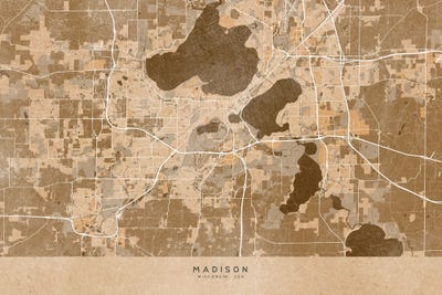 Map Of Madison (Wi, USA) In Sepia Vintage Style by blursbyai art print