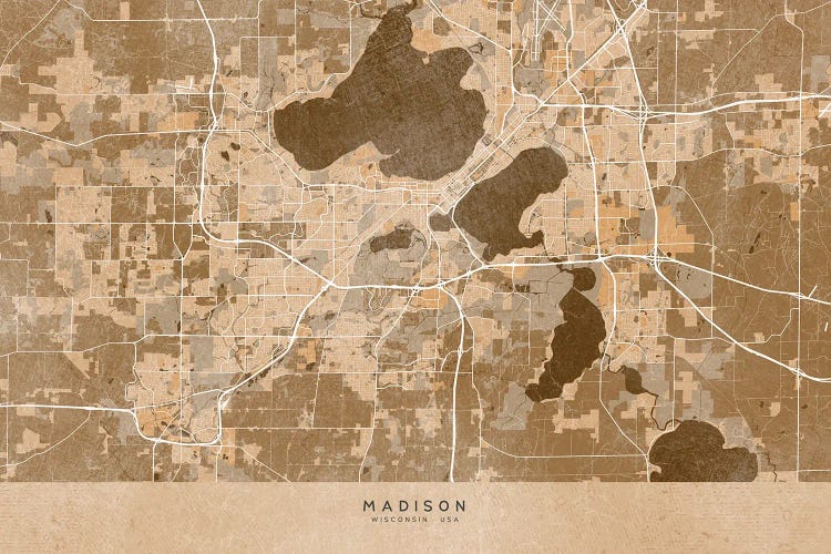 Map Of Madison (Wi, USA) In Sepia Vintage Style