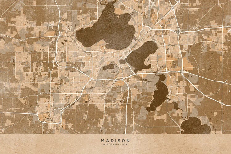 Map Of Madison (Wi, USA) In Sepia Vintage Style by blursbyai canvas print