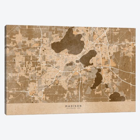 Map Of Madison (Wi, USA) In Sepia Vintage Style Canvas Print #RLZ704} by blursbyai Canvas Art Print