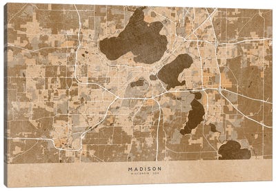 Map Of Madison (Wi, USA) In Sepia Vintage Style Canvas Art Print - Madison Art