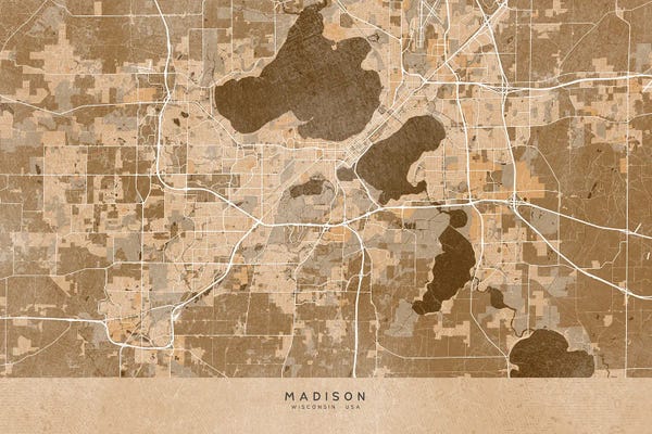 Wisconsin: Map Of Madison (Wi, USA) In Sepia Vintage Style by blursbyai