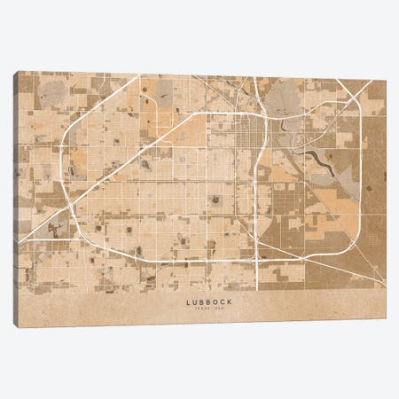 Map Of Lubbock (Tx, USA) In Sepia Vintage Style Canvas Print #RLZ705} by blursbyai Art Print