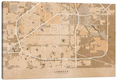 Map Of Lubbock (Tx, USA) In Sepia Vintage Style Canvas Art Print