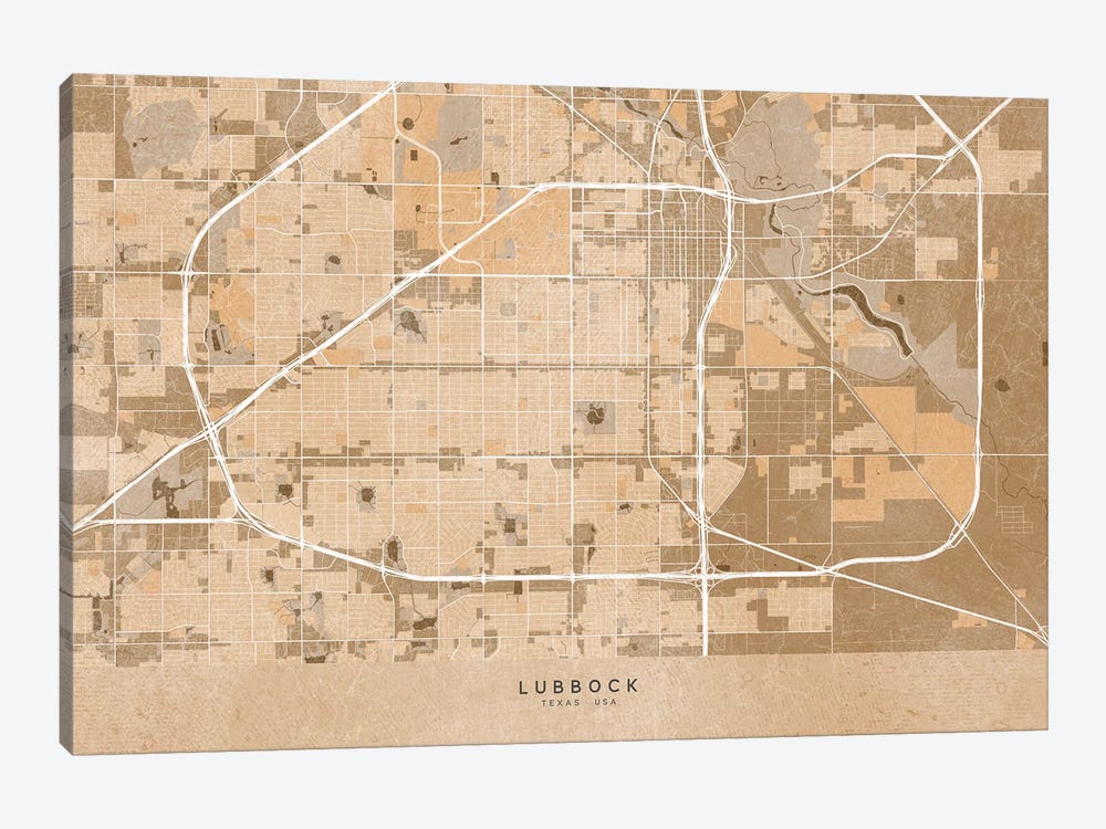 Map Of Lubbock (Tx, USA) In Sepia Vintage Style by blursbyai 1-piece Canvas Wall Art