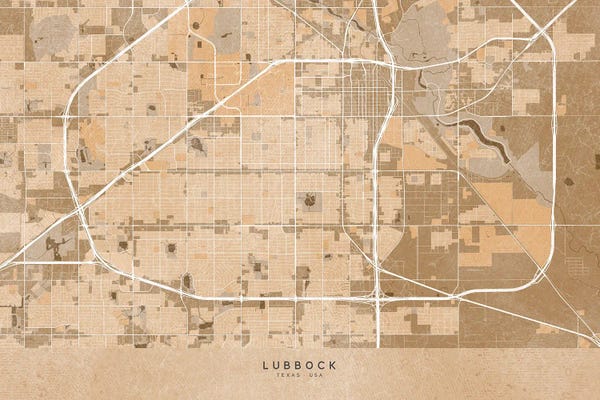 Vintage & Retro: Map Of Lubbock (Tx, USA) In Sepia Vintage Style by blursbyai