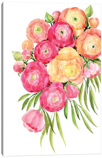 Sanyai Watercolor Ranunculus Bouquet Canvas Art Print - blursbyai
