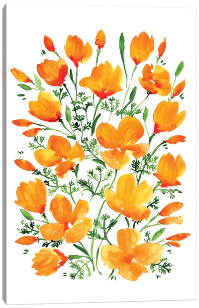 Watercolor California Poppies Canvas Art Print - blursbyai