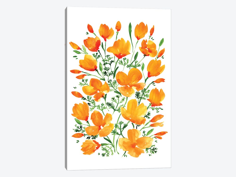 Watercolor California Poppies by blursbyai 1-piece Canvas Print