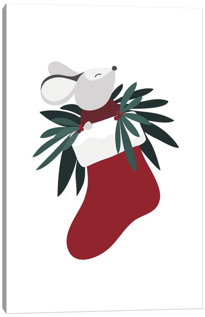 Cute Mouse In A Christmas Stocking Canvas Art Print - blursbyai