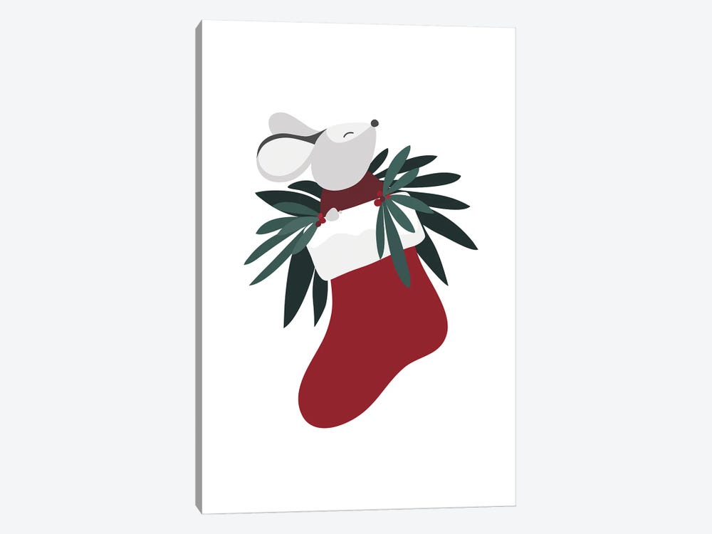 Cute Mouse In A Christmas Stocking by blursbyai 1-piece Canvas Art Print
