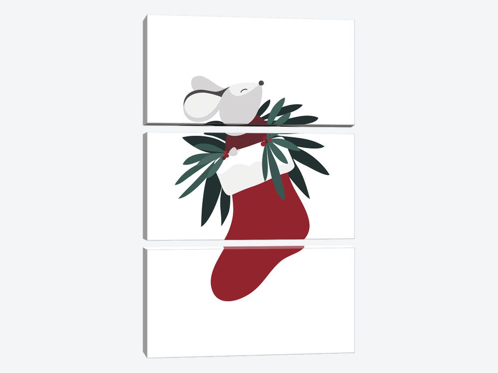 Cute Mouse In A Christmas Stocking by blursbyai 3-piece Canvas Print