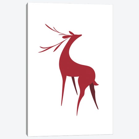 Stylized Retro Deer In Red Canvas Print #RLZ737} by blursbyai Canvas Artwork