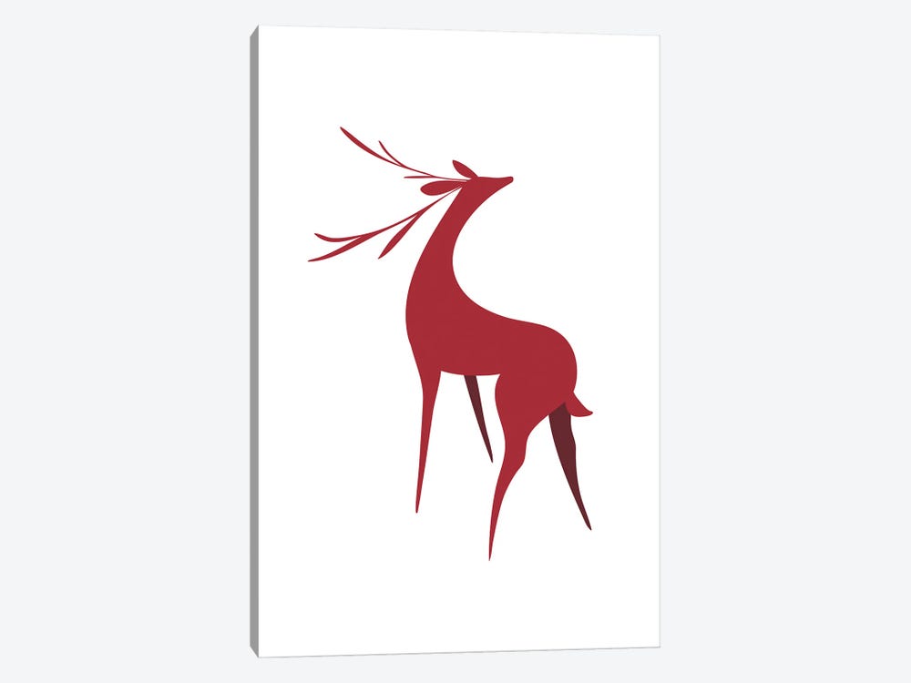 Stylized Retro Deer In Red by blursbyai 1-piece Art Print