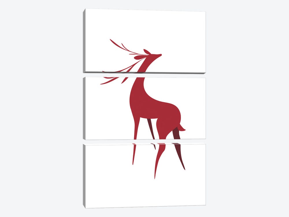 Stylized Retro Deer In Red by blursbyai 3-piece Canvas Art Print