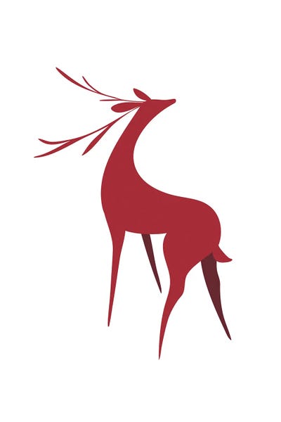 Christmas Animals: Stylized Retro Deer In Red by blursbyai