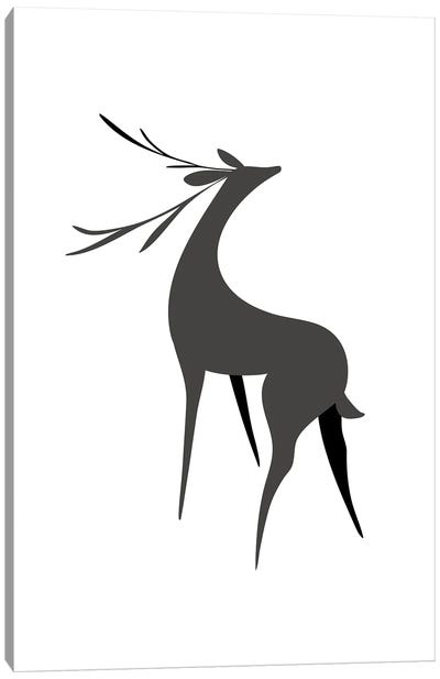 Stylized Retro Deer In Gray Canvas Art Print - Reindeer Art